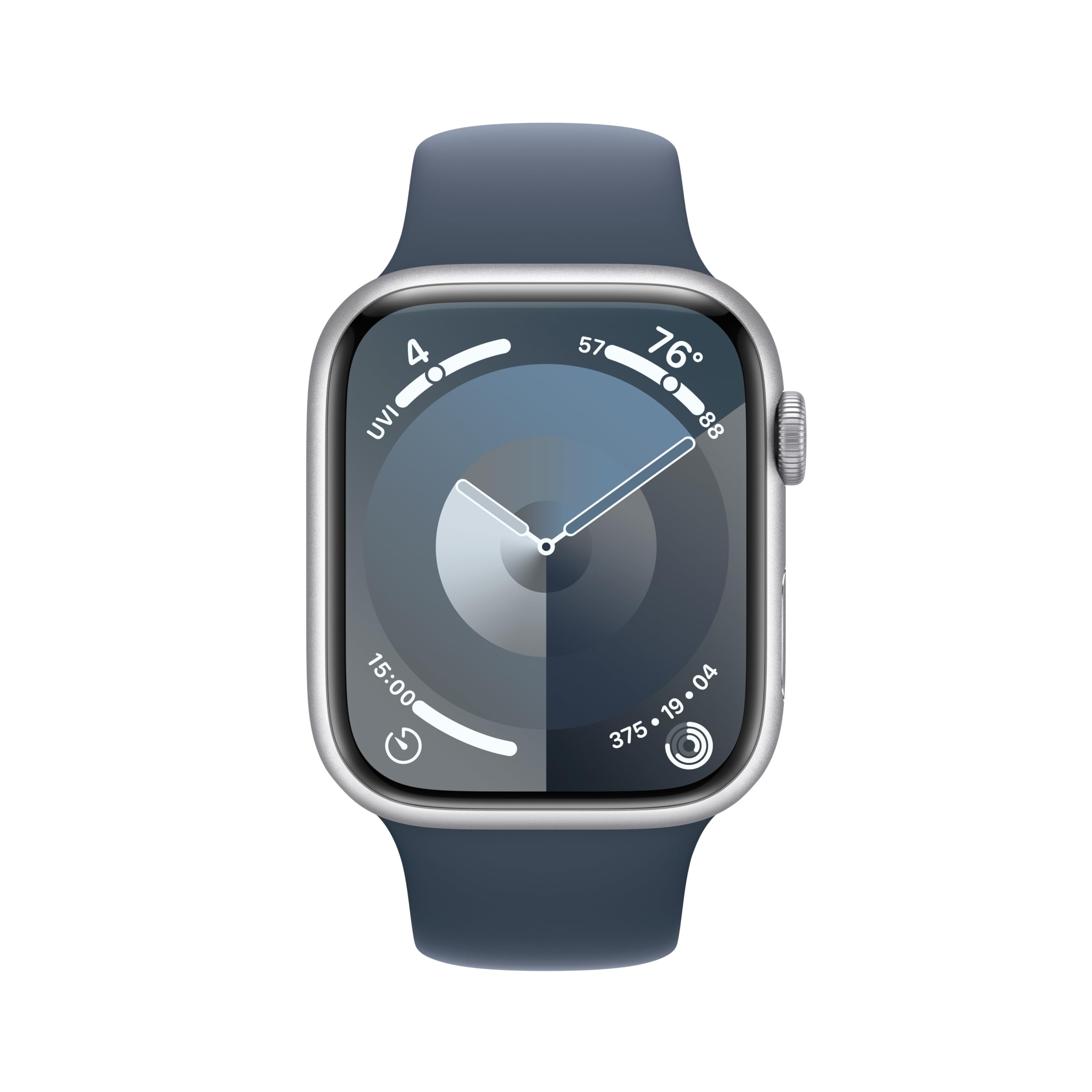 Apple Watch Series 9 (GPS + Cellular) ? 45mm Silver Aluminum Case with Storm Blue Sport Band (M/L) ? MRMH3LW/A